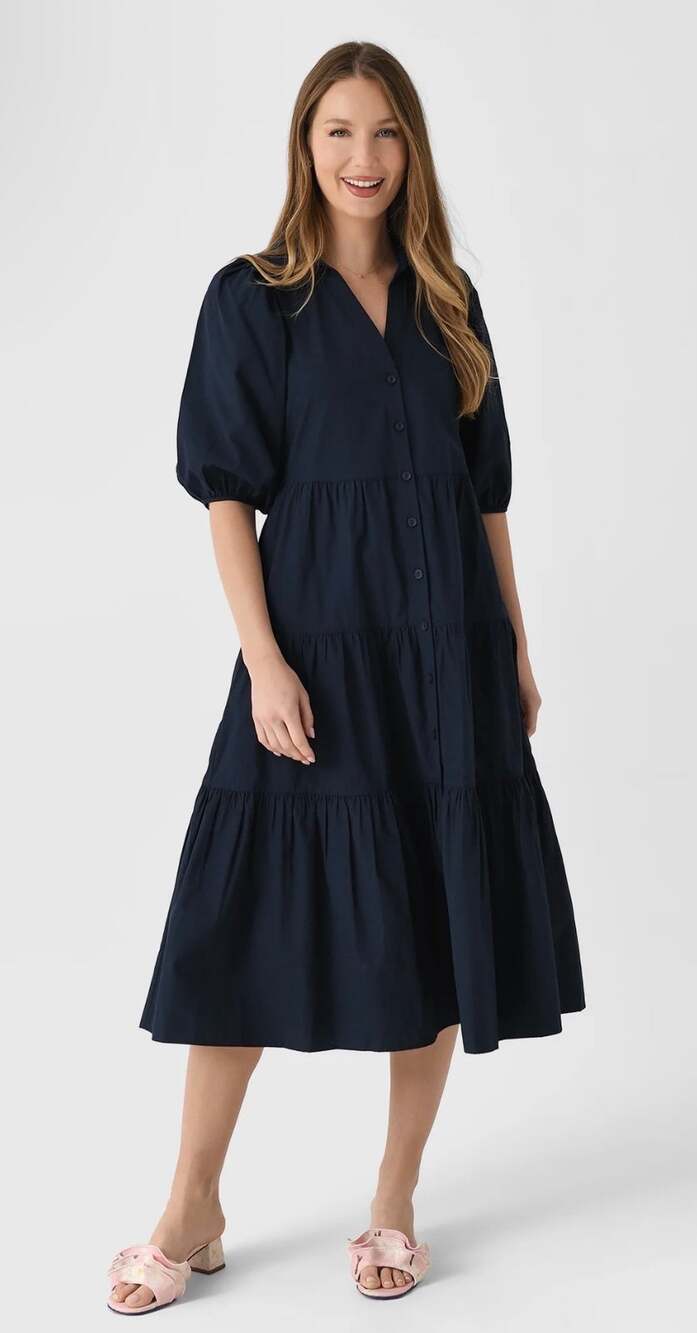Brochu Walker The Antigua Tiered Midi Dress Navy Size Large